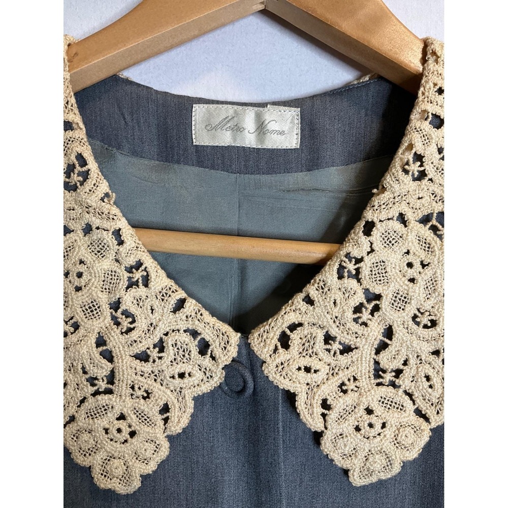 Vintage Button Up Long‎ Sleeve Lined Maxi Dress Lace Collar Trad Wife Modest s - Picture 3 of 6